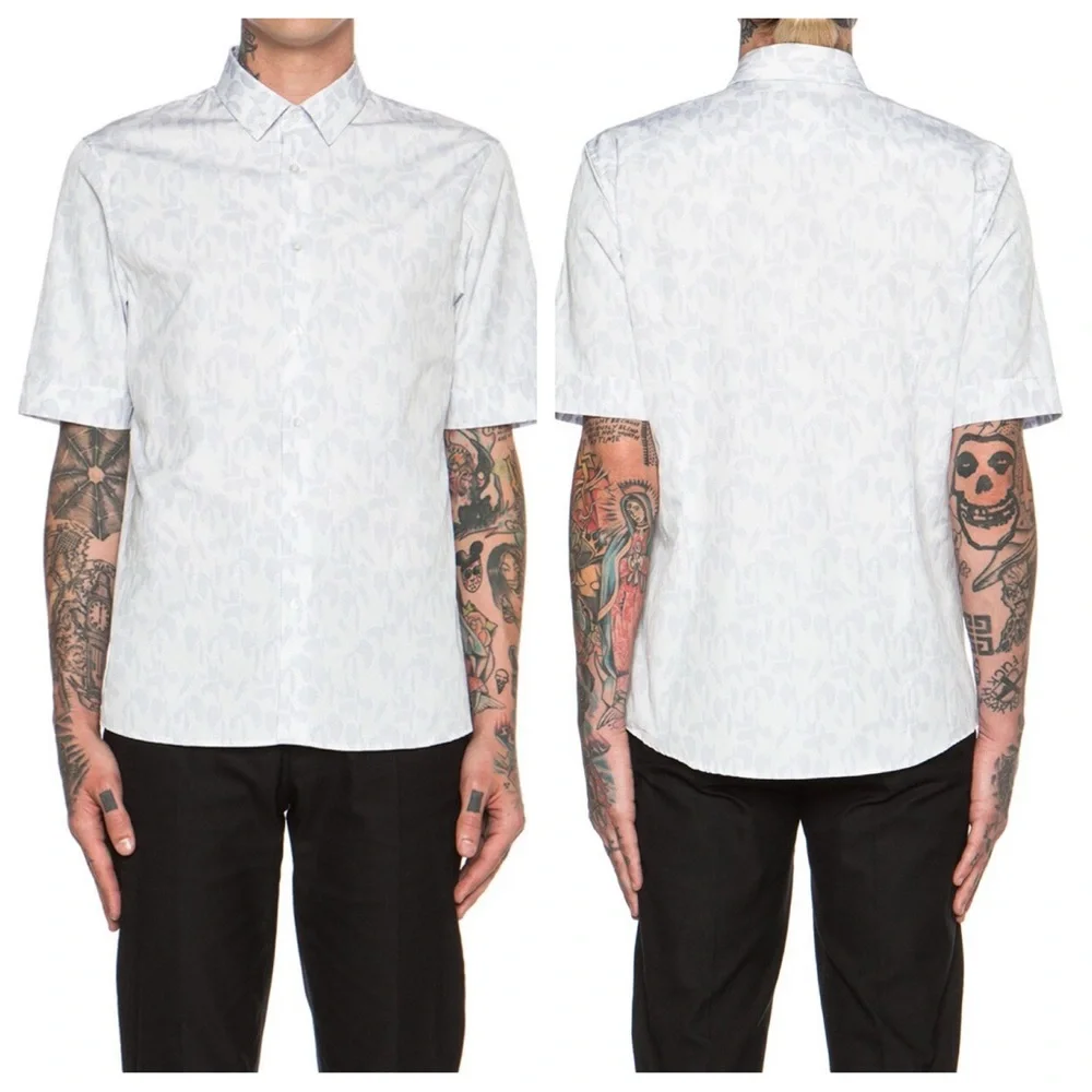 NWT Jil Sander Artista Short Sleeve Button-Down Shirt Open White 42 16.5” Neck